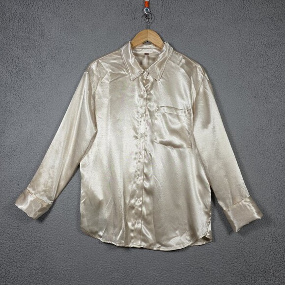 Free People Shirt Womens Size Medium Shooting For The Moon Button Down Satin - Picture 7 of 15